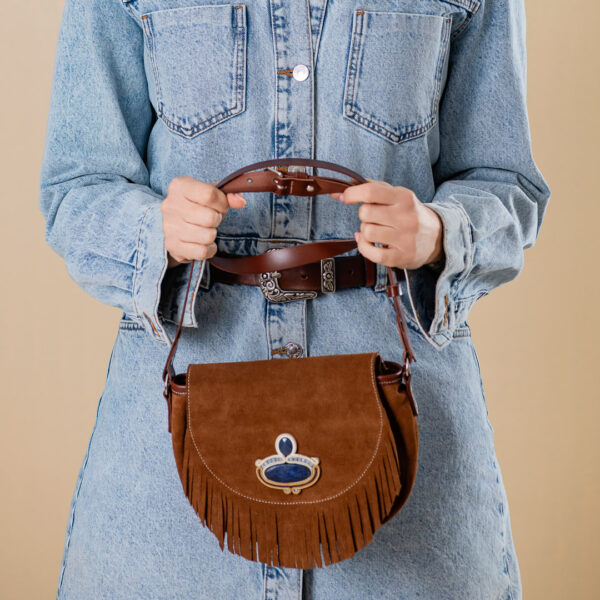 Bolso serraje Esther flecos marron de Irene Garcia Designer