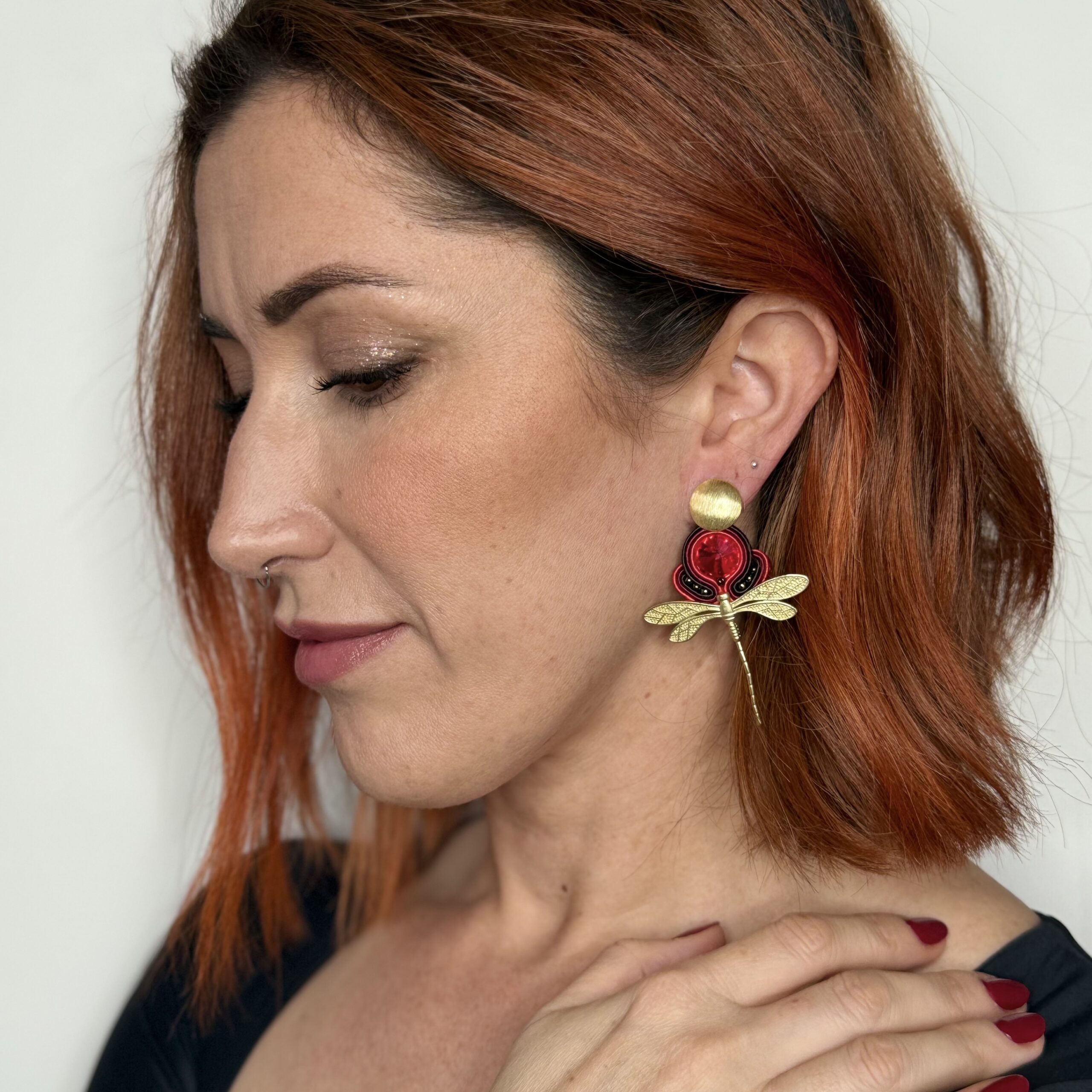 Pendientes Libélula rojo